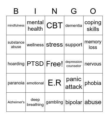 Mental Health Bingo Card