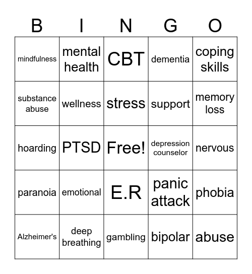 Mental Health Bingo Card