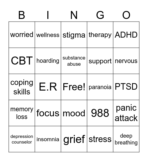 Mental Health Bingo Card