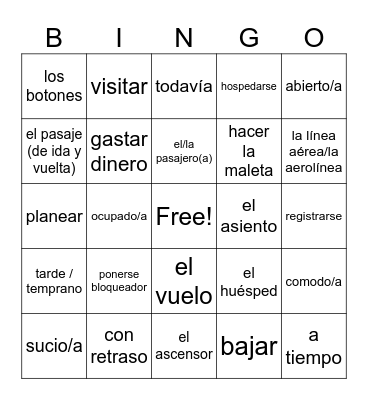 Mis Vacaciones Bingo Card