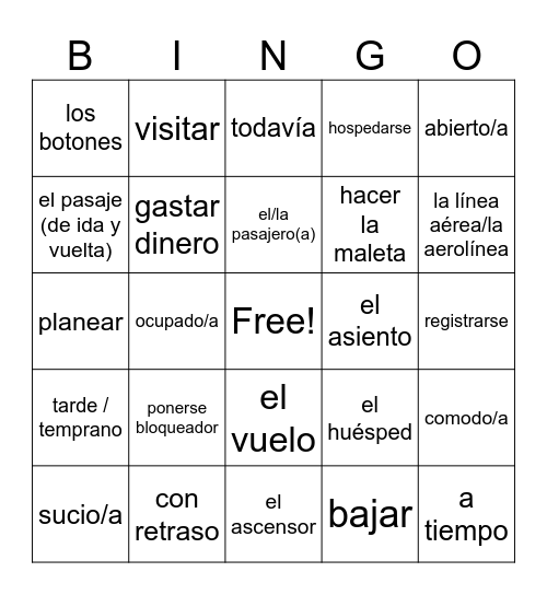 Mis Vacaciones Bingo Card