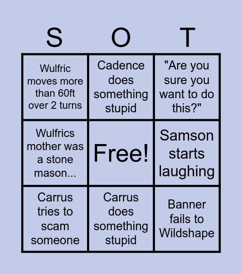 Scars of Talavera Bingo Card