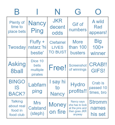 Food Club 2 Bingo Card