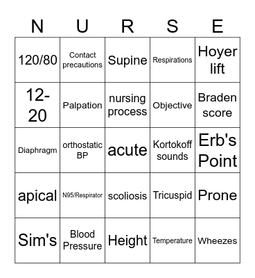 Health Assessment Bingo Card