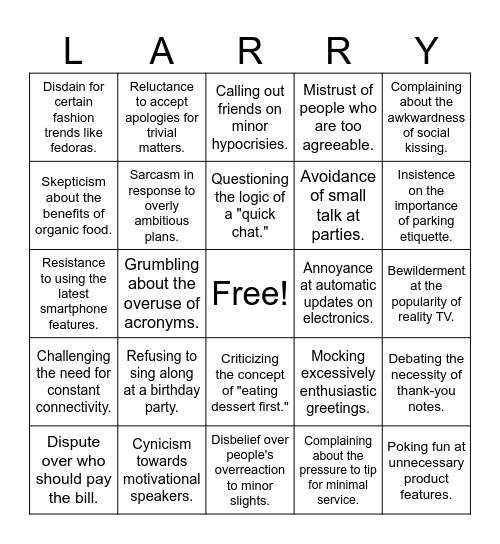 Larry Bingo Card