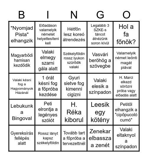 SZKE 25 Bingo Card