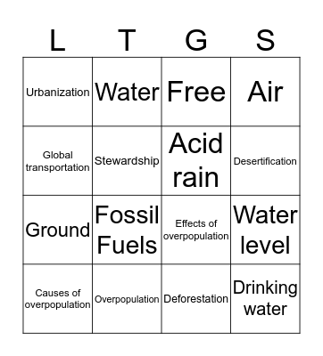 Long Term Global Sustainability Bingo Card