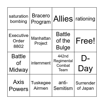 World War II Bingo Card