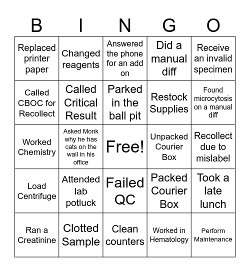 Laboratory Week Bingo Bango Bingo Card