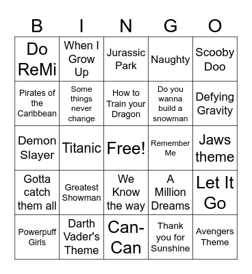 Anime, Film, Musical Bingo! Bingo Card