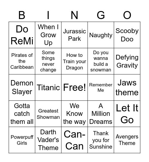 Anime, Film, Musical Bingo! Bingo Card