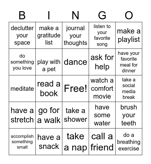 Self Care Bingo Card