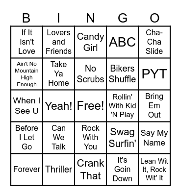 Throwback Music Bingo Card