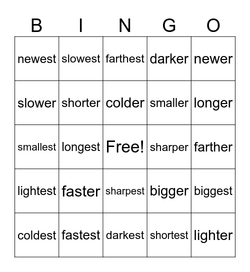 -er -est BINGO Card