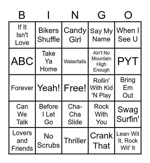 Throwback Music Bingo Card