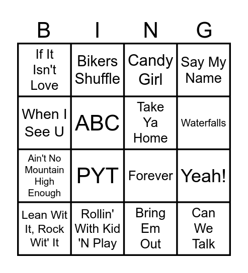 Throwback Music Bingo Card
