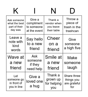 Kindness Bingo-KCCC Bingo Card