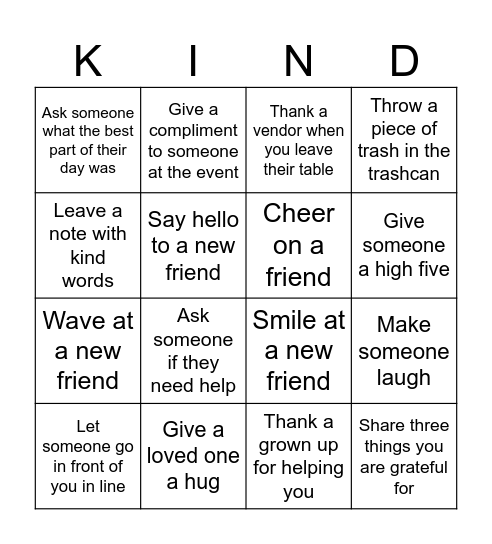 Kindness Bingo-KCCC Bingo Card