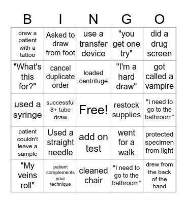 Lab Week Bingo - Phlebotomy Edition Bingo Card