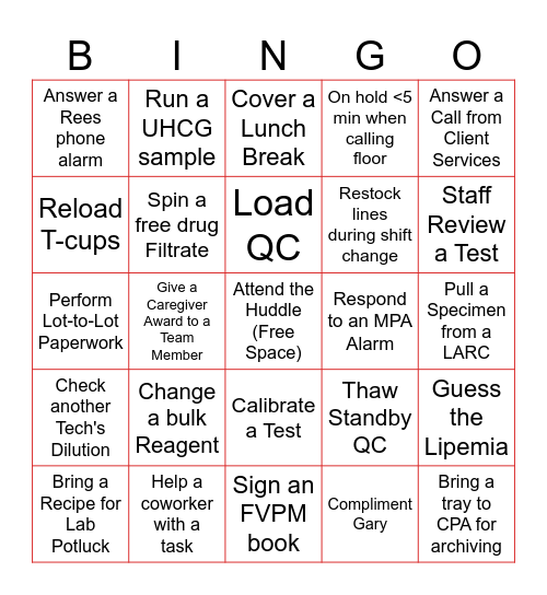 Automated Chemistry (Main Lab) BINGO Card