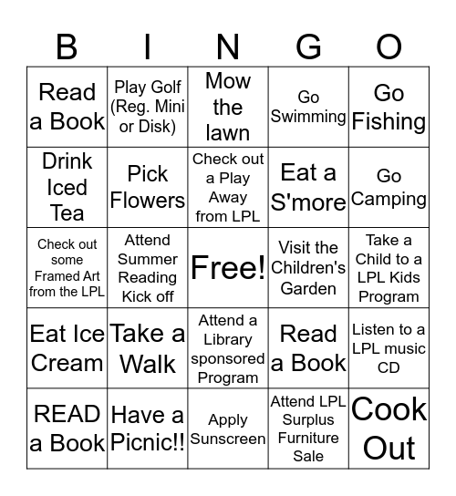 Summer Time Bingo Card