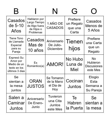 Bingo de Parejas Bingo Card