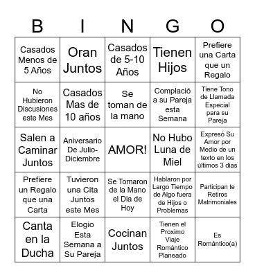 Bingo de Parejas Bingo Card