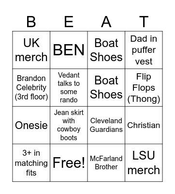 BEAT BONANZA SYDNEY Bingo Card