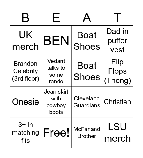 BEAT BONANZA SYDNEY Bingo Card