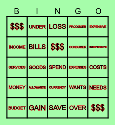 $$BUDGET BINGO$$ Bingo Card