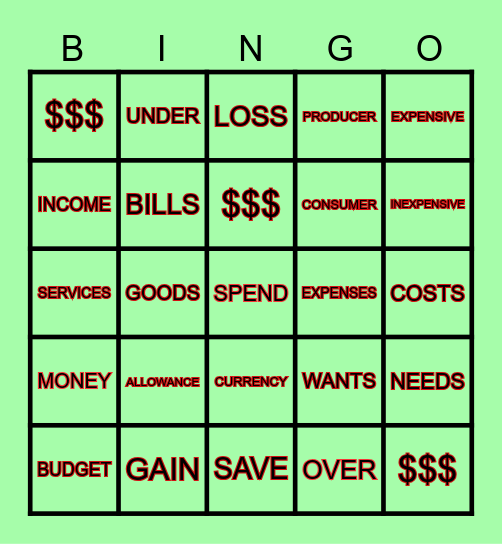 $$BUDGET BINGO$$ Bingo Card