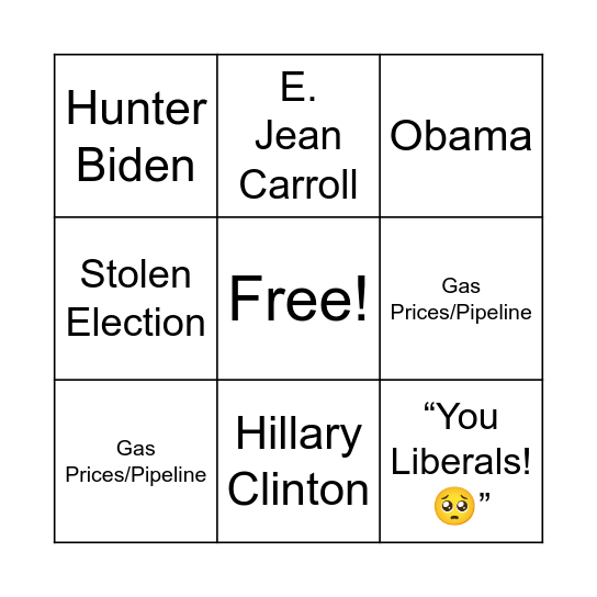 Trump Supporter Bingo Card