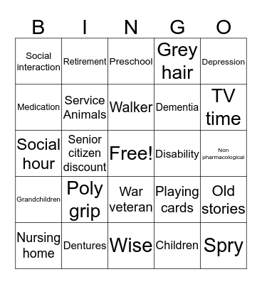 Older Adult Bingo Card