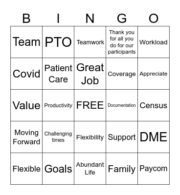 meeting lingo Bingo Card