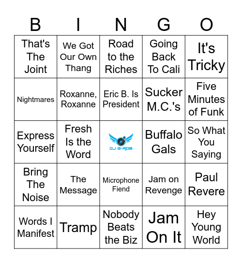 80's Hip Hop Hits PT 2 Bingo Card