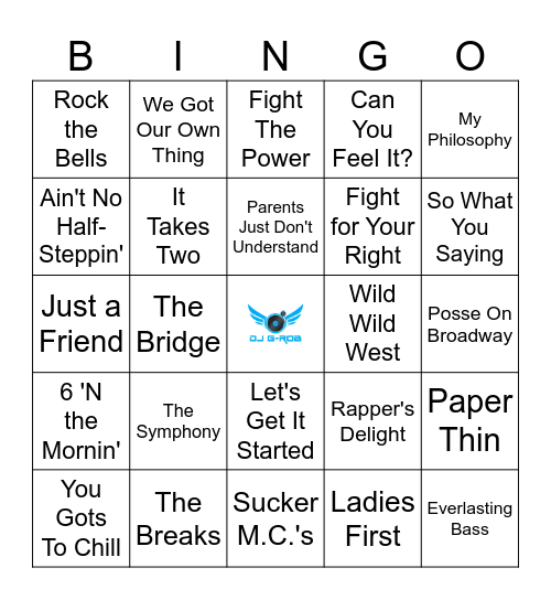 80 Hip Hop Hits PT 1 Bingo Card