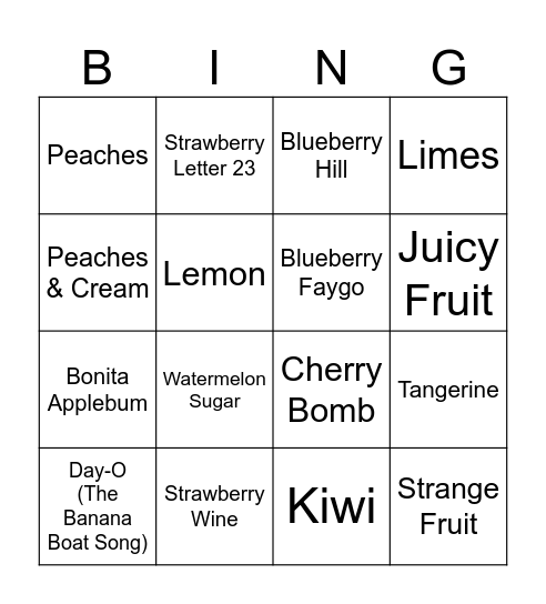 Fruity Loop Bingo Card