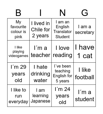 Me! Bingo Card