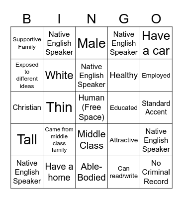 Check Your Privilege Bingo Card