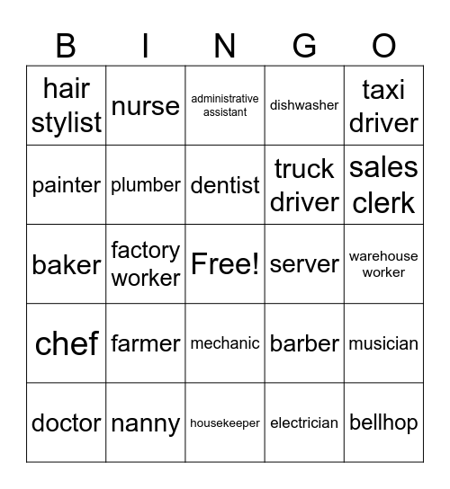 Jobs Bingo Card