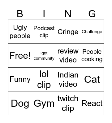 Instagram Bingo Card