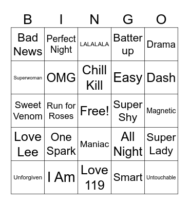 Kpop Bingo Card