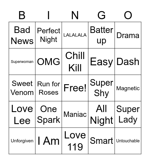 Kpop Bingo Card