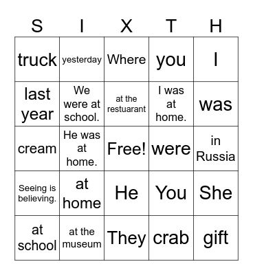 6th Bingo Card