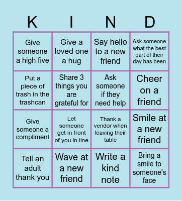 Small Changes Big Shifts- Kindness Bingo Card
