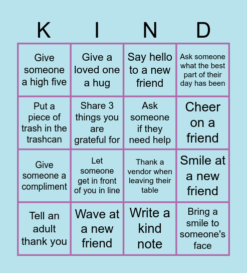Small Changes Big Shifts- Kindness Bingo Card