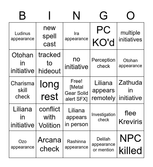 Boom! Right away, I had a different problem. [Critical Role 3.91] Bingo Card