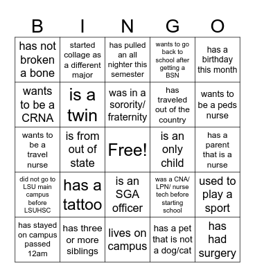 find someone who... Bingo Card