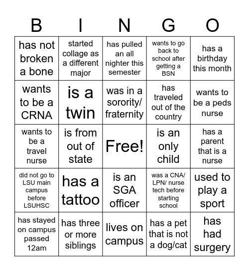 find someone who... Bingo Card