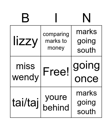 Mr Perry Bingo Card
